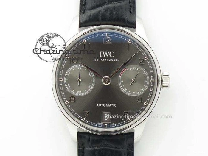 MIROTIME 0407 Portuguese IW544404 SS Gray Dial On Black Leather Strap A Practical 7259